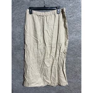 Real Comfort Skirt Womens PL Petite Linen Back Slit Vintage Beige